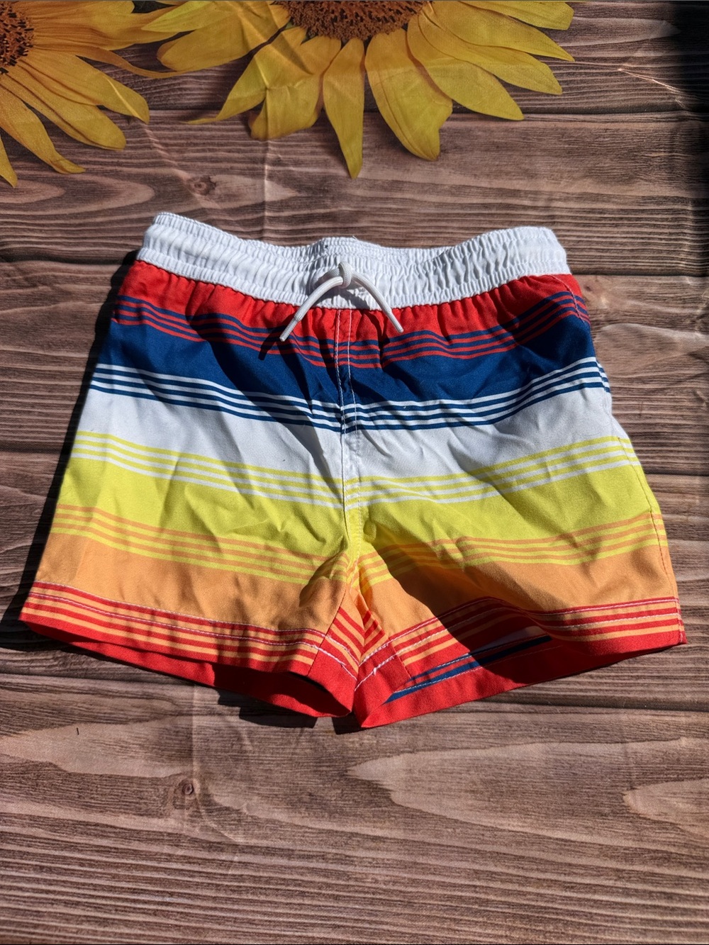 Janie and Jack Boys' Striped Swim Shorts in Red, Blue, Yellow, Orange, White